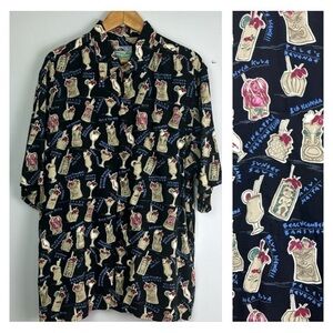 2000’s Reyn Spooner Spun Rayon Men’s Button Down Shirt Hawaiian Drink Tiki Print